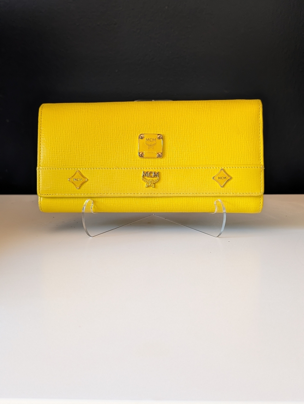 MCM Visetos Long Wallet in Rare Lemon Yellow